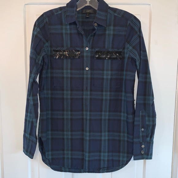 J. Crew Beaded Chevron Popover In Plaid - Picture 3 of 16